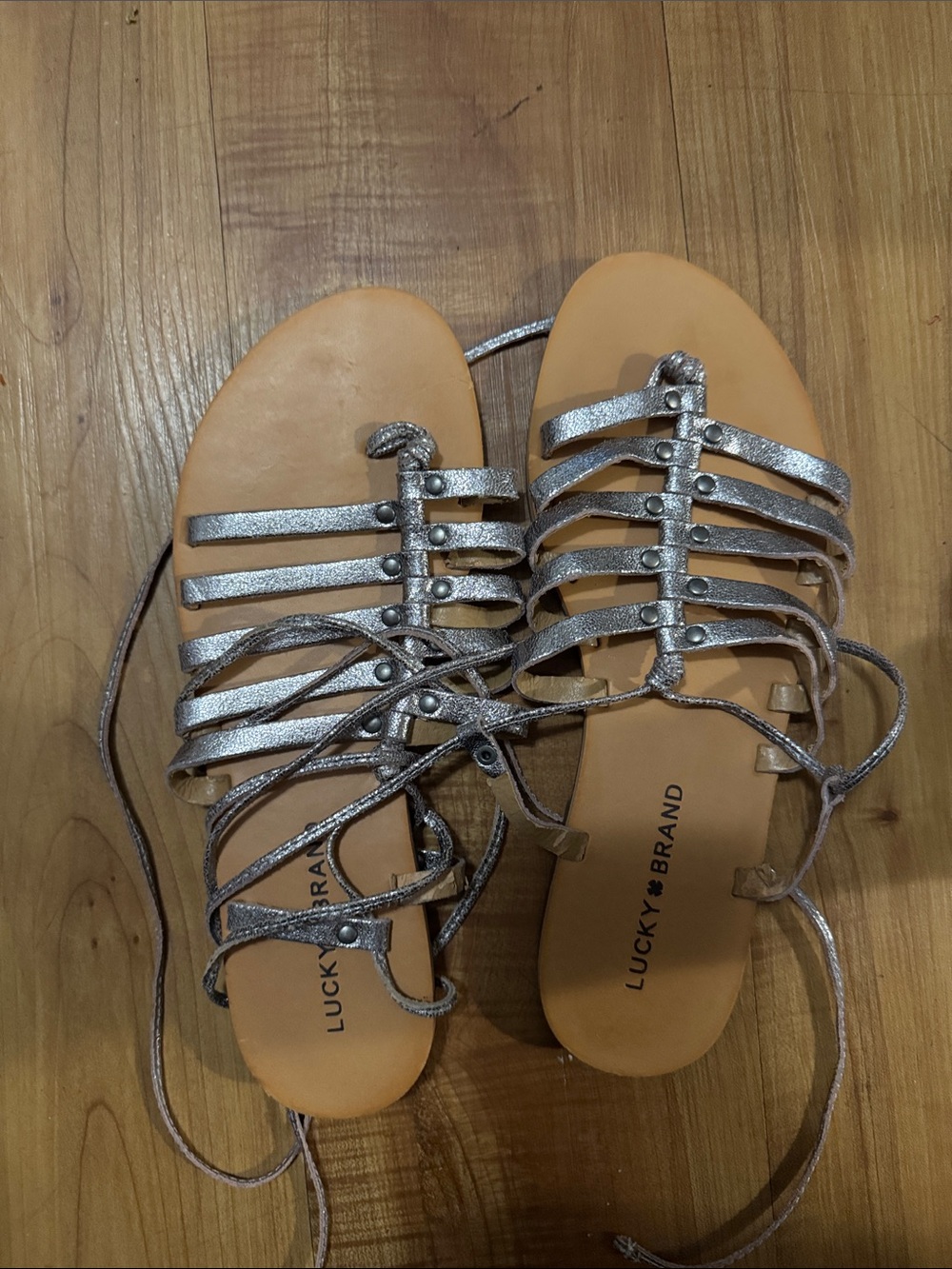 Lucky Brand Metallic Silver Multi-Strap Lace-Up Sandals(2)